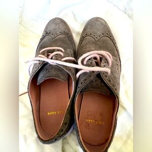 COLE HAAN LUNARGRAND Women's Gray Suede Lace Up Oxford Wingtip Shoes Size 5